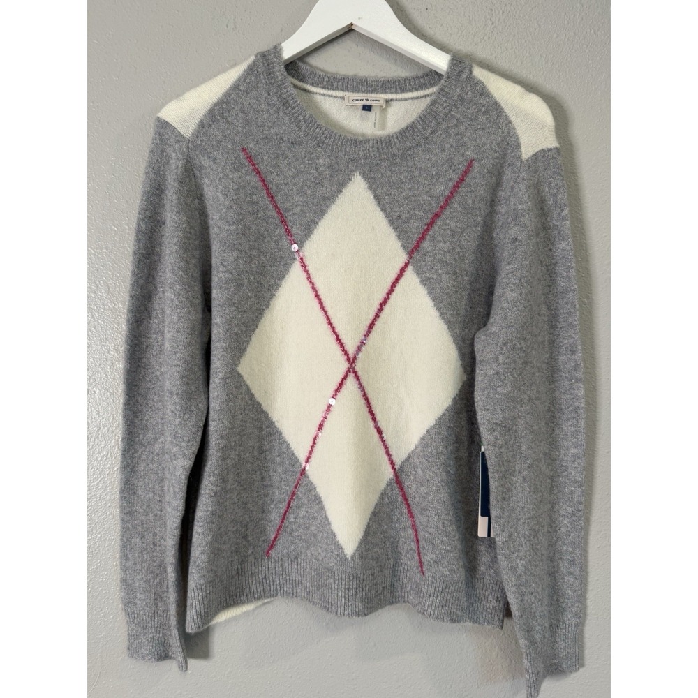 Court & Rowe Argyle Sequin Merino Wool Alpaca Old Money Preppy Sweater NWT L
